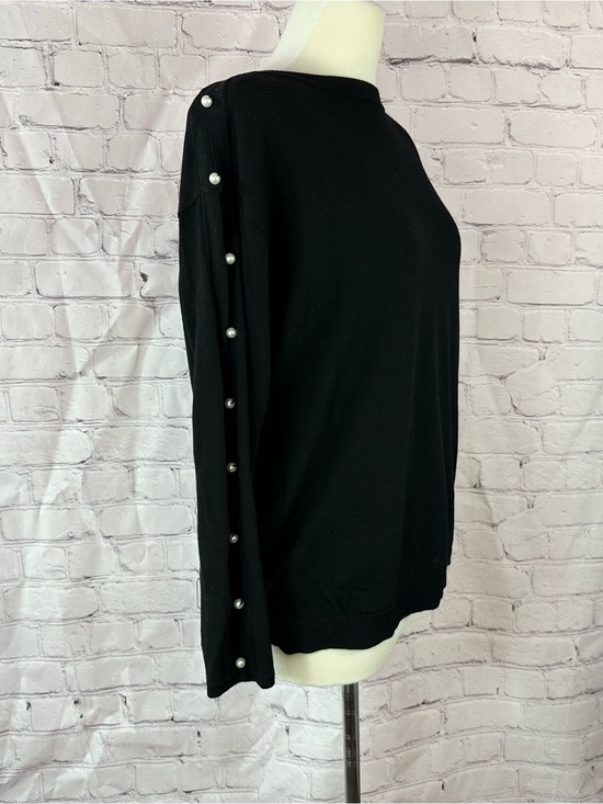 Talbots Sweaters - Talbots Black Sweater Pearl accent split Sleeves womens XL holiday glam feminine